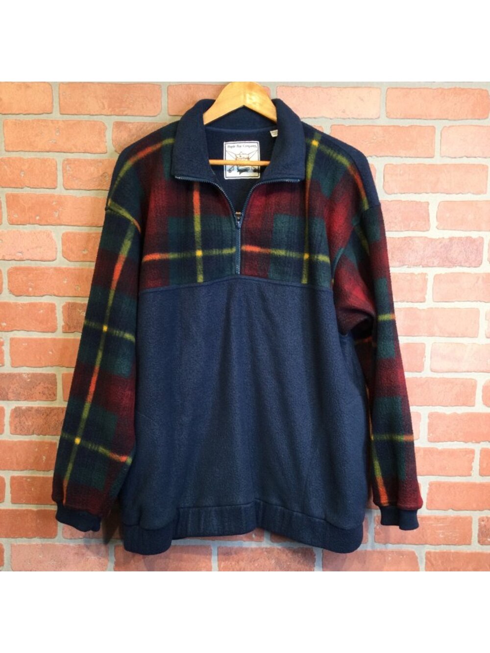 Vintage 90s Bugle Boy Company Plaid Fleece Pullover Size L Pockets